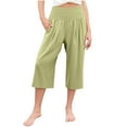 thumbnail image 1 of CheerKidz Girls High Waist Smocked Elastic Waist Wide Leg Cropped Casual Pants Loose Flow Trousers with Pockets Comfortable Breathable Soft Fabric for Kids Big Girls(Green,4 Years), 1 of 7