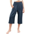 thumbnail image 1 of CheerKidz Girls High Waist Smocked Elastic Waist Wide Leg Cropped Casual Pants Loose Flow Trousers with Pockets Comfortable Breathable Soft Fabric for Kids Big Girls(Navy#1,12 Years), 1 of 7