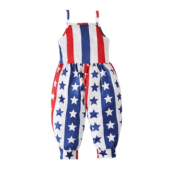 CheerKidz Girls' Sling Sleeveless Backless Romper Summer Independence Day Short Jumpsuit for Children, Ideal for Lightweight Comfort and Stylish Festive Wear 1-5 Years(Multicolor,1-1.5 Years)