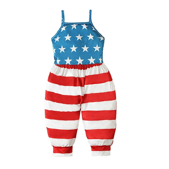 CheerKidz Girls' Sling Sleeveless Backless Romper Summer Independence Day Short Jumpsuit for Children, Ideal for Lightweight Comfort and Stylish Festive Wear 1-5 Years(Light Blue,2-3 Years)
