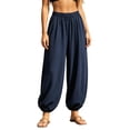 thumbnail image 1 of CheerKidz Harem Lantern Pants, High Waist Wide Leg, Drawstring Elastic Waist Pockets, Cuffed Cropped Joggers for Summer (Navy, M)., 1 of 7