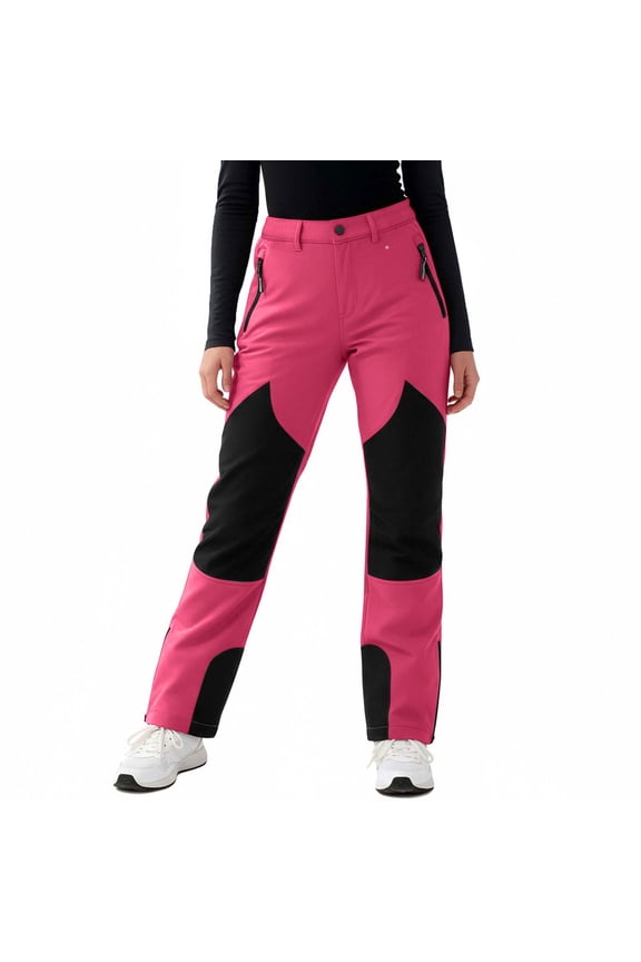 Kids Colorblocked Fleece Lined Ski Pants Water Repellent Outdoor Snow Pants with Reinforced Knees and Zippered Pockets for Active Boys and Girls Cold Weather Play(Hot Pink,10 Years)