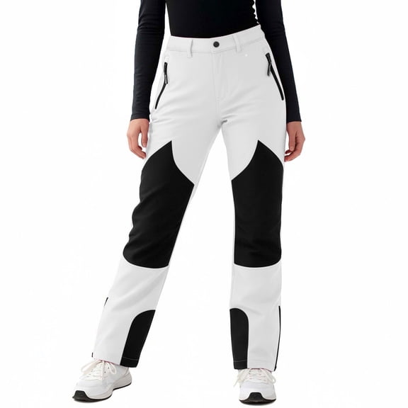 CheerKidz Kids Colorblocked Fleece Lined Ski Pants Water Repellent Outdoor Snow Pants with Reinforced Knees and Zippered Pockets for Active Boys and Girls Cold Weather Play(White,10 Years)