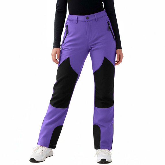CheerKidz Kids Colorblocked Fleece Lined Ski Pants Water Repellent Outdoor Snow Pants with Reinforced Knees and Zippered Pockets for Active Boys and Girls Cold Weather Play(Purple,4 Years)