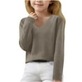 thumbnail image 1 of CheerKidz Kids Girl's Round Nneck Sweater Fashion Solid Color Ribbed Knit Short Sleeve Pullover Soft Stretch Slim Fitted Tops 6-15Years (Brown#2,6-7 Years), 1 of 6