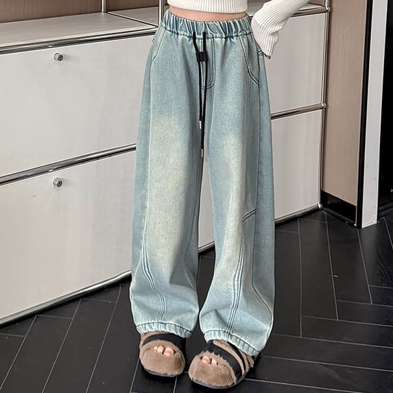 CheerKidz Kids'Girls High Waisted Denim Pants Fashion Workwear with Loose Pockets for Ages 5-16 Years,Ideal for Casual and Stylish Looks(Blue#3,5-6 Years)