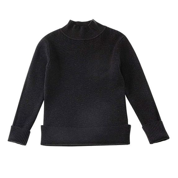 CheerKidz Kids Solid Color Long Sleeve Sweaters Children Casual Crew Neck Knit Cute Fall Winter Pullover Tops 4-10 Years Wool Bottoming Shirt(Black,8 Years)