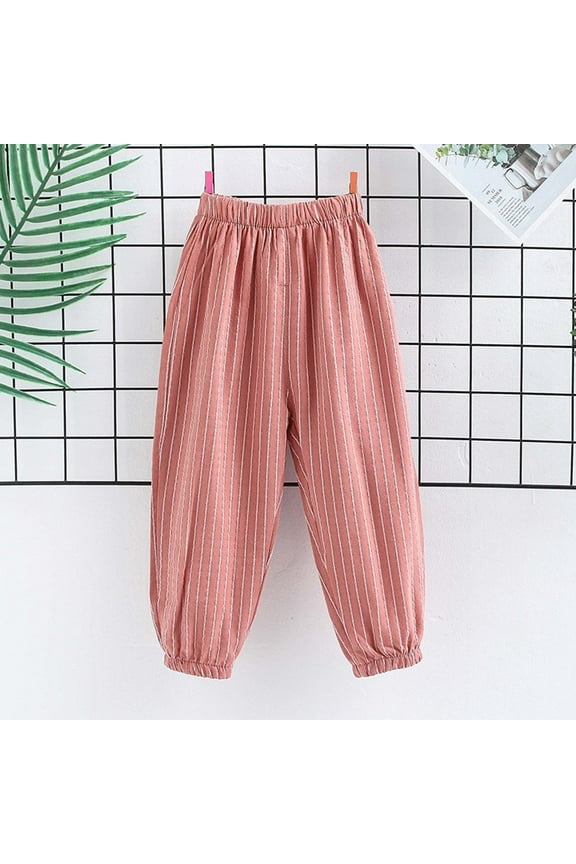 Kids'Striped Printed Mosquito Repellent Lantern Pants Breathable Haren Pants for Ages 2-10Years,Ideal for Outdoor Play and Everyday Wear(Red,3-4 Years)