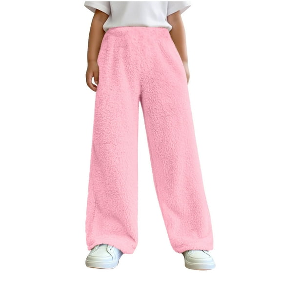 CheerKidz Kids Winter Fleece Pants Solid Color Elastic Waist With Side Pockets Cozy Warm Soft Home Wear Casual Pants Breathable Fabric for Boys Girls(Pink,14-15 Years)