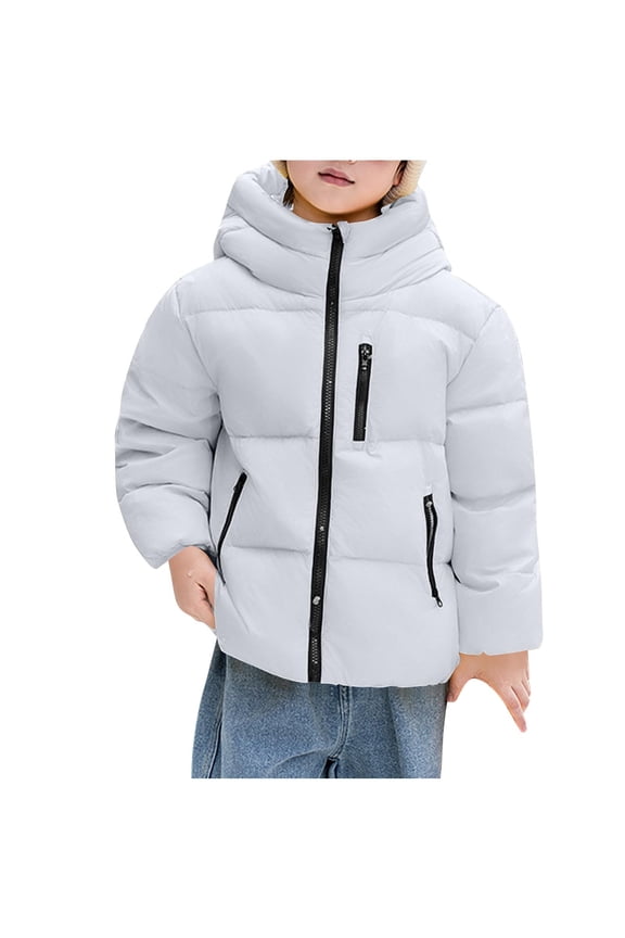 Kids Winter Lightweight Down Jacket Hooded Windproof Warm Short Style White Feather Puffer Coat for Boys Girls Cold Weather Outerwear(Beige#2,7-8 Years)