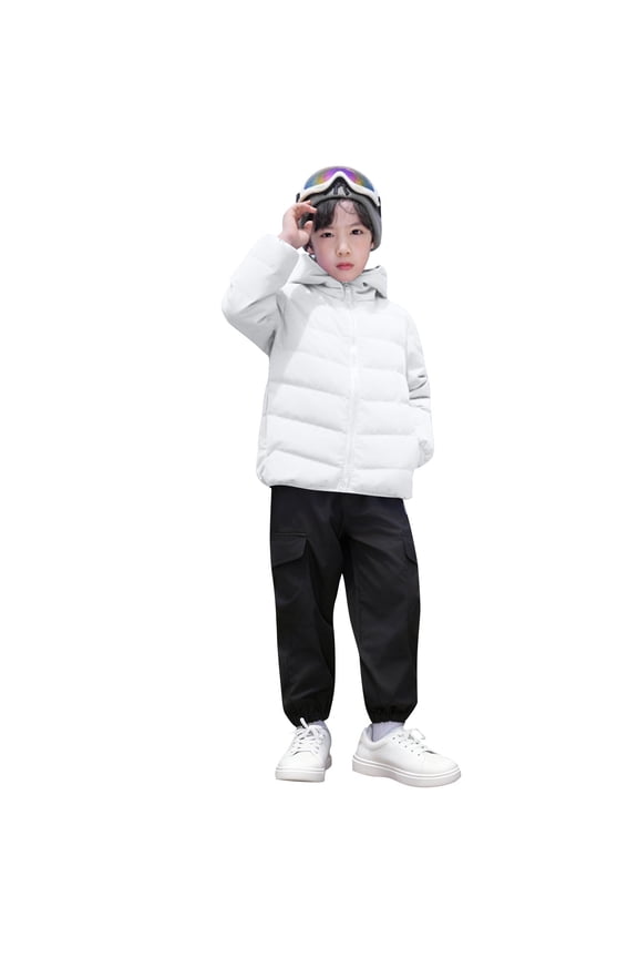 Kids Winter Lightweight Down Jacket Hooded Windproof Warm Short Style White Feather Puffer Coat for Boys Girls Cold Weather Outerwear(White,7 Years)