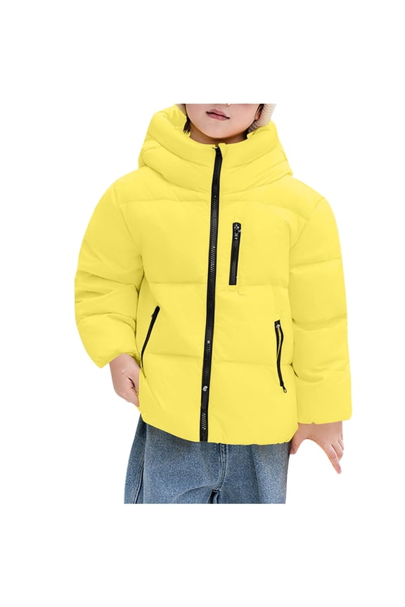 Kids Winter Lightweight Down Jacket Hooded Windproof Warm Short Style White Feather Puffer Coat for Boys Girls Cold Weather Outerwear(Yellow#2,1-2 Years)