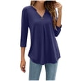thumbnail image 1 of CheerKidz Ladies Casual Solid Color 3/4 Sleeve V-Neck Tops Waist Cinched Blouse Flattering Fits Feminine Shirt for Work Wear(Navy,S), 1 of 8