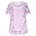 thumbnail image 1 of CheerKidz Ladies' Loose Printed V-Neck Fake Two-Piece Short Sleeve Tops Plus Size Fashion Tops 2025 Summer Trendy(Purple,2XL), 1 of 5