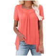 thumbnail image 1 of CheerKidz Ladies' Loose Printed V-Neck Fake Two-Piece Short Sleeve Tops Plus Size Fashion Tops 2025 Summer Trendy(Z05#Orange,S), 1 of 8