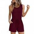 thumbnail image 1 of CheerKidz Ladies Summer Sleeveless Jumpsuit Drawstring Straps Double Pocket Casual Tank Romper Beach Cover Up(Wine,M), 1 of 7