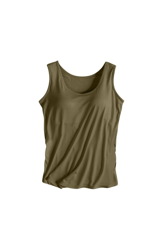 Ladies' Yoga Sports Camisole with Chest Support No Steel Rings Workout Tank Tops, Sleeveless Summer Activewear(Army Green,M)