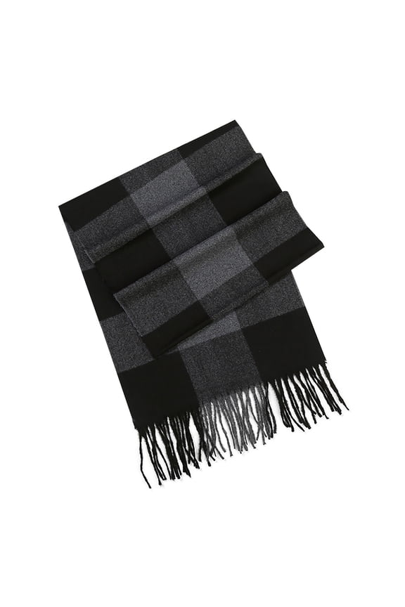 Mens Winter Scarf Warm Tassel Shawl British Plaid Fashion Versatile Wrap Soft Comfortable Cozy Outdoor Neckwear Stylish Accessory Classic Modern Layering 68x13inch(Black#1,Free Size)