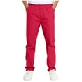 thumbnail image 1 of CheerKidz Pants for Kids Elastic Waist Trousers Comfortable Solid Color Long Pants with Pocket for Children Daily Wear Holiday and Birthday Party Outfits(Red,5-6 Years), 1 of 5