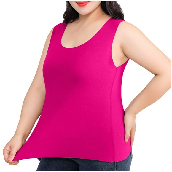 CheerKidz Plus Size Velvet Camisole 2025 Summer Round Neck Stretchy Tank Top Sleeveless Base Layer Thermal Lightweight for Layering(Wine,2XL)