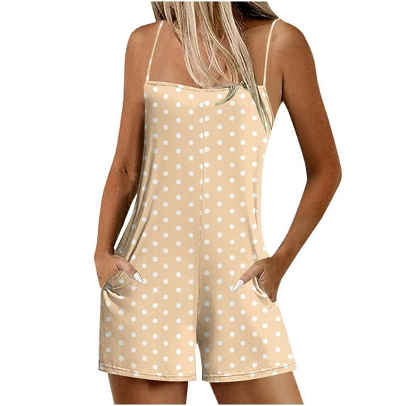 CheerKidz Rompers for Women Summer Short Jumpsuits Casual Loose Fit Stripe Print Romper Comfy Wide Leg Shorts 1 Piece with Pockets(Z02#Beige,M)