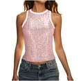 thumbnail image 1 of CheerKidz Sequin Color-Block Sleeveless Top for Women's Summer Round Neck Blouse,Party and Night Out Fashion (Pink,M), 1 of 9