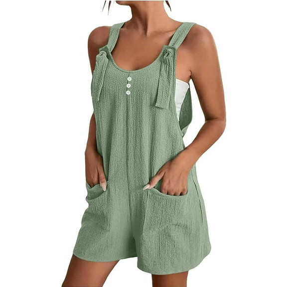 CheerKidz Short Jumpsuits for Women's Summer Solid Color Short Sleeved Neck Loose Fitting Seam Jumpsuit Casaul Shorts Outfits(Z03#Mint Green,S)