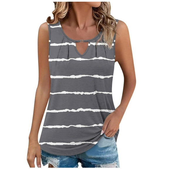 CheerKidz Spring and Summer Round Neck Top for Women Casual Solid Color Sleeveless Blouse, Fashion 2025 Trendy Tunic Tops(Gray#2,M)