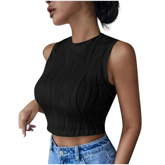 CheerKidz Summer Sleeveless Camisole for Women Round Neck Solid Color Tank Top,Casual Comfortable Beach Wear,Trendy Fashion Basic(Black,L)