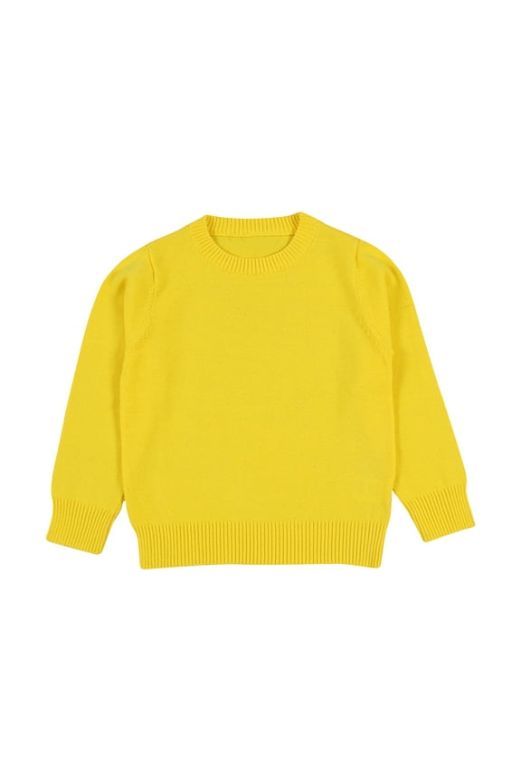 Toddler Baby Boys Girls Cotton Knitted Sweater Warm Solid Color Pullover Tops Fall Winter Clothes Sweatshirt Long Sleeve Candy Base Shirts(Yellow,12-18 Months)