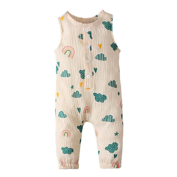 CheerKidz Toddler Baby Girls and Boys Sleeveless Letter Print Jumpsuit Romper for Stylish and Comfortable Summer Wear 6Months-4 Years(Army Green,3-4 Years)