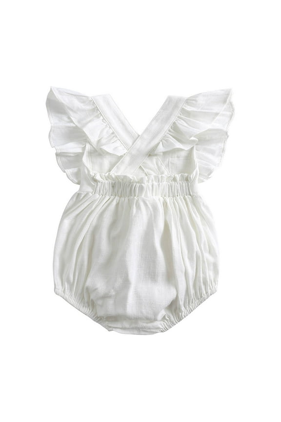 Toddler Baby Girls Fashion Cute Solid Color Cotton Linen Ruffles Jumpsuit Soft and Comfortable Romper for All-Day Play 0-3 Years(White#1,3-6 Months)