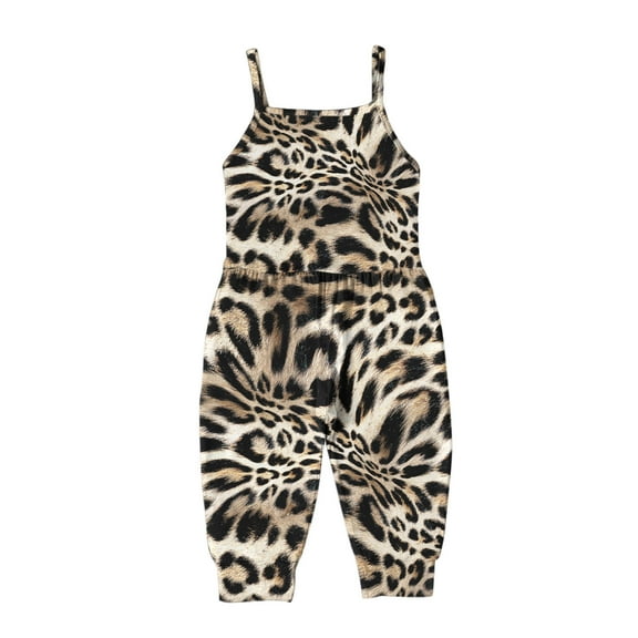 CheerKidz Toddler Baby Girls Jumpsuit Cute Printing Strap Romper Pants with Pockets for Lightweight Comfort and Stylish Outfits 1-6 Years(Khaki,1-2 Years)