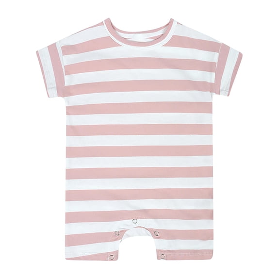 CheerKidz Toddler Boys Girls Short Sleeve Romper Stripe Print T-Shirt Jumpsuit Casual Playwear Soft Cotton Blend Easy Snap Comfortable Outfit for Infants Baby(Pink,9-12 Months)