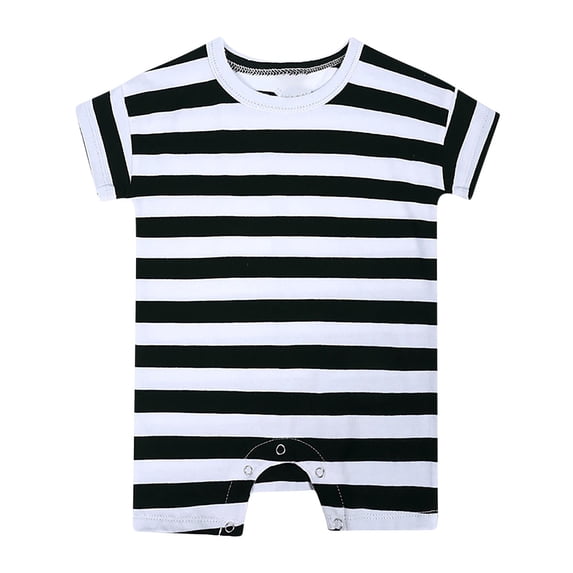 CheerKidz Toddler Boys Girls Short Sleeve Romper Stripe Print T-Shirt Jumpsuit Casual Playwear Soft Cotton Blend Easy Snap Comfortable Outfit for Infants Baby(Black,6-9 Months)