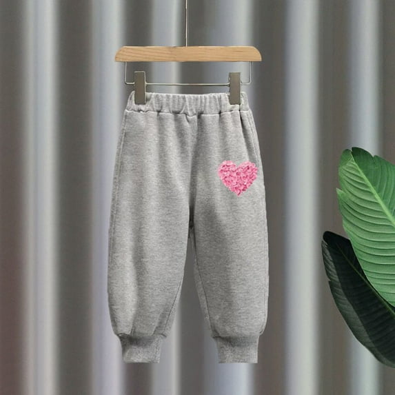 CheerKidz Toddler Boys and Girls'Solid Color Heart Print Sweatpants 1-11 Years Cute Trousers for Kids,Ideal for Lightweight Comfort and Stylish Wear(Gray,5 Years)