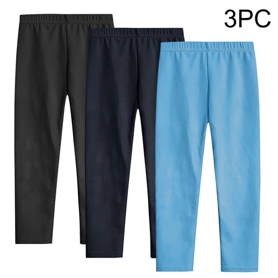 CheerKidz Toddler Girls' 3PC Soft and Breathable Leggings 3-12 Years Comfortable Pants for Kids,Ideal for Lightweight Comfort and Active Play(Blue,7 Years)