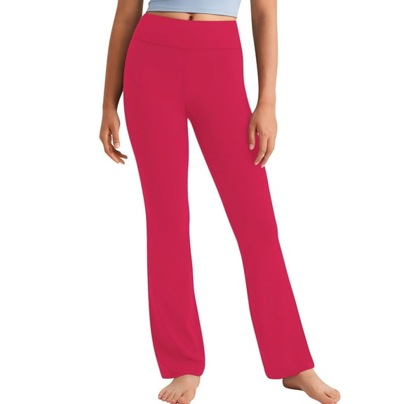 CheerKidz Toddler Girls High Waist Straight Leg Pants Soft Breathable Fabric Comfortable Casual Wear Elastic Waist Leggings for Kids Party(Hot Pink#1,2 Years)