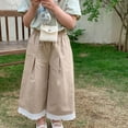 thumbnail image 1 of CheerKidz Toddler Girls' Solid Color Cute Lace Leisure Pants 1-11 Years Fashion Wide-Leg Trousers for Kids,Ideal for Summer Lightweight Comfort and Stylish Wear(Khaki,5 Years), 1 of 8