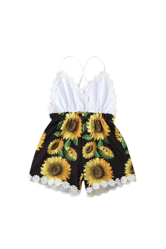 Toddler Kids Girl Backless Romper Sunflower Printed Vest Sunsuit Outfit for Trendy Looks and Lightweight Comfort 6M-5 Years(Black#1,12-18 Months)