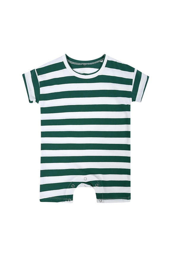 Toddler Short Sleeve Stripe Print Pullover Button Romper Girls and Boys Fashion T-Shirt Jumpsuit for Stylish and Casual Wear 0-24 Months(Green,3-6 Months)