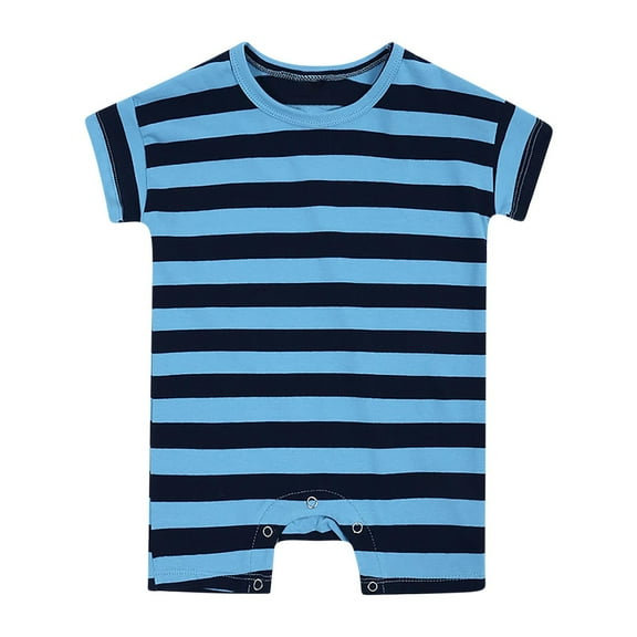 CheerKidz Toddler Short Sleeve Stripe Print Pullover Button Romper Girls and Boys Fashion T-Shirt Jumpsuit for Stylish and Casual Wear 0-24 Months(Navy,6-9 Months)