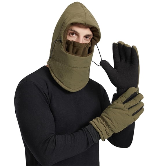 CheerKidz Unisex Winter Thermal Windproof Waterproof Thickened Warm Hat and Gloves Set Cold Weather Outdoor Activities Snow Sports for Women and Men(Army Green,Free Size)