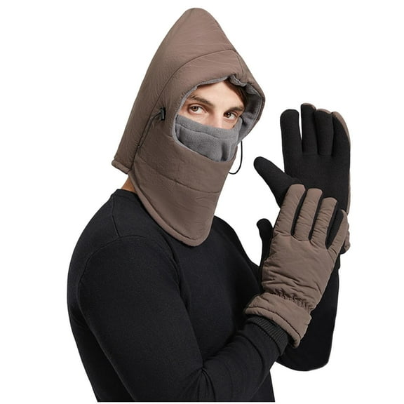 CheerKidz Unisex Winter Thermal Windproof Waterproof Thickened Warm Hat and Gloves Set Cold Weather Outdoor Activities Snow Sports for Women and Men(Coffee,Free Size)
