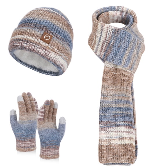 CheerKidz Winter Warm Knitted Hat Scarf Gloves Set for Women Cozy Three Piece Set Fashion Cold Weather Head Wrap and Neck Warmer Ear Protection Outdoor Ski Outfit(Coffee,Free Size)