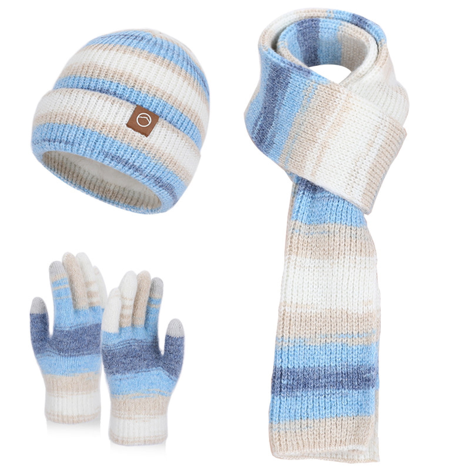 CheerKidz Winter Warm Knitted Hat Scarf Gloves Set for Women Cozy Three ...