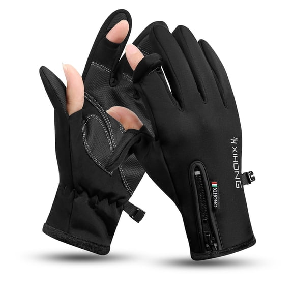 CheerKidz Winter Windproof Thermal Gloves for Men Women All Season Riding Cycling Driving Skiing Outdoor Sports Reflective Zipper Touchscreen Warm Cold Weather Protection(Black#3,M)
