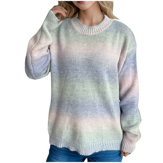 CheerKidz Women Casual Long Sleeve Gradient Knit Sweater Lightweight Breathable Loose Fit Everyday Wear Soft Cozy Pullover Trendy Fall Winter Top(Purple,S)