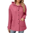 thumbnail image 1 of CheerKidz Women Casual Long Sleeve Hooded Button Down Top Blouse Shirt Coat with Side Slits and Pockets Soft Comfortable Fashion Wear for Daily Home Outing Spring Summer(Pink,2XL), 1 of 7