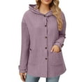 thumbnail image 1 of CheerKidz Women Casual Long Sleeve Hooded Button Down Top Blouse Shirt Coat with Side Slits and Pockets Soft Comfortable Fashion Wear for Daily Home Outing Spring Summer(Purple,M), 1 of 7